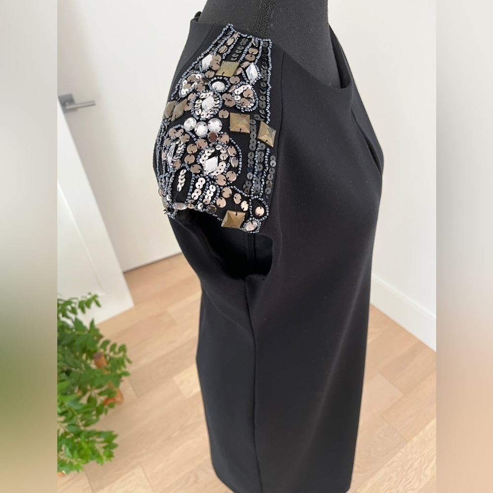 ADRIENNE VITTADINI Little Black Dress Embellished Bead Shoulder Detail Chic
